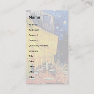 Cartão De Visita Vincent Van Gogh - Terraço do Café à Noite Arte Fi