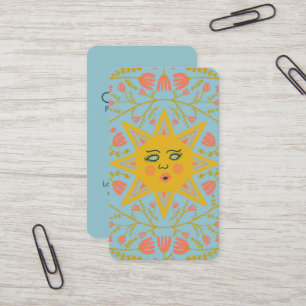 Cartão De Visita Vinhas Sol e Flores Elegantes Azul Ilustrado