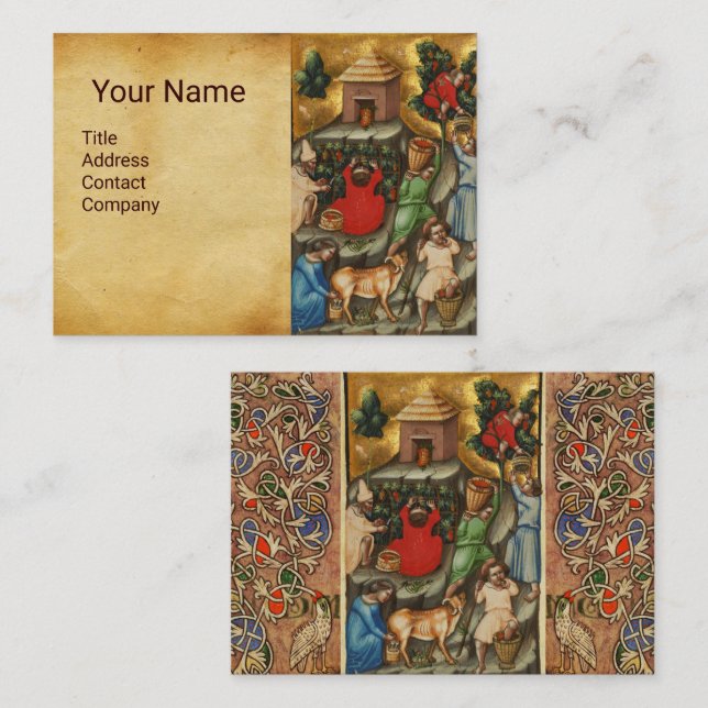 CARTÃO DE VISITA VINHETA DE UVAS MEDIEVAL VÁLVULA COLHEITA VÁLIA (Frente/Verso)