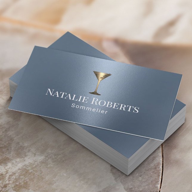 Cartão De Visita Vinho Barman Sommelier Moderno Dusty Azul (Criador carregado)