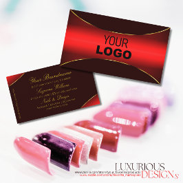 Cartão De Visita Vinho Elegante Vermelho com borda Dourada e Na mod