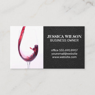 Cartão De Visita Vinho vermelho em vidro Couro Preto Elegante