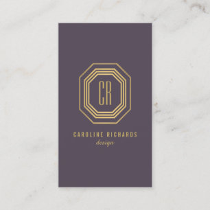 Cartão De Visita Vintage Art Deco Monograma Dourado/Puro Vertical