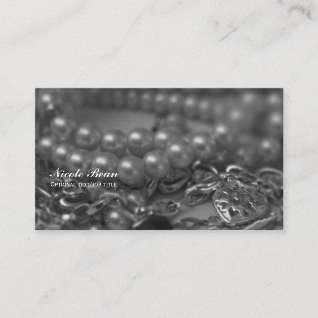 Cartão De Visita Vintage Black & White Elegant Pearls Casamento Chi (Frente)