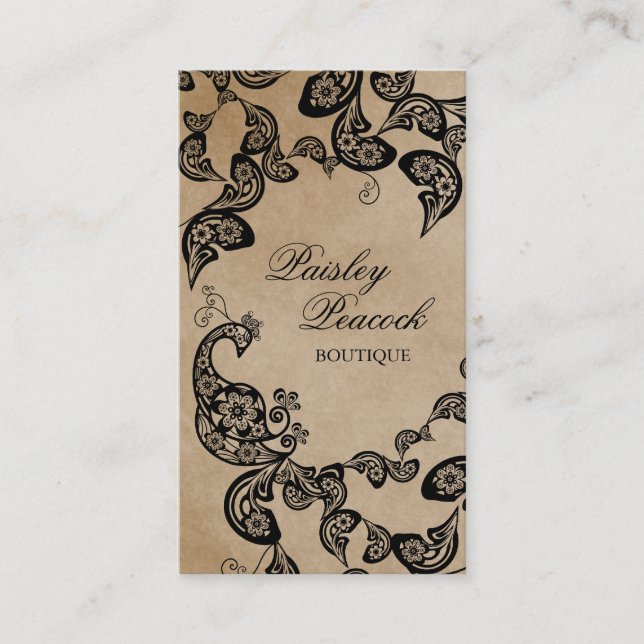 Cartão De Visita Vintage Boho Chic Paisley Elegant Floral Peacock (Frente)