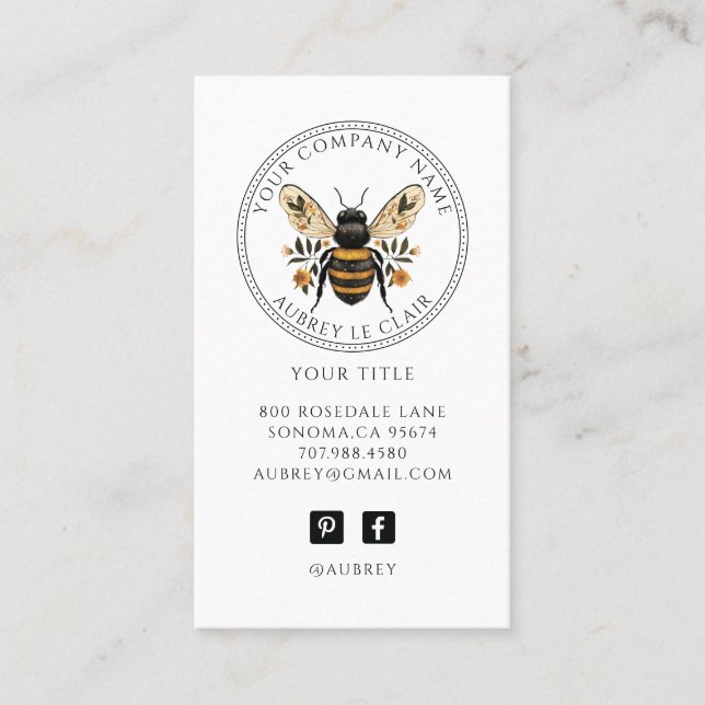 Cartão De Visita Vintage Botanical Bee Logo Template (Frente)