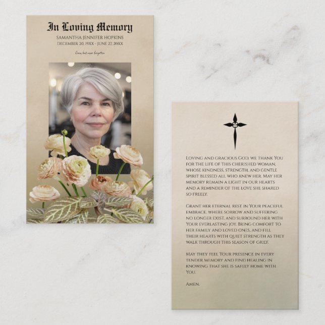 Cartão De Visita Vintage Botanical Tribute Prayer Card (Frente/Verso)