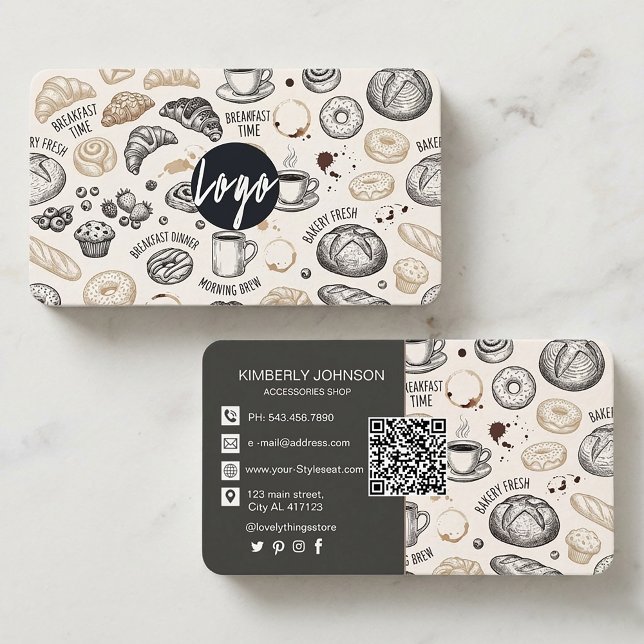 Cartão De Visita Vintage Breakfast Bakery Seamless Pattern (#bakerybranding #bakerybusiness #bakerydesign #cafebranding #cafedesign
#businesscarddesign )