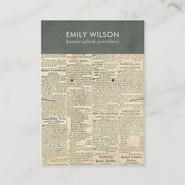 CARTÃO DE VISITA VINTAGE CINZA NEWSPAPER NECKLACE EARRING (Frente)