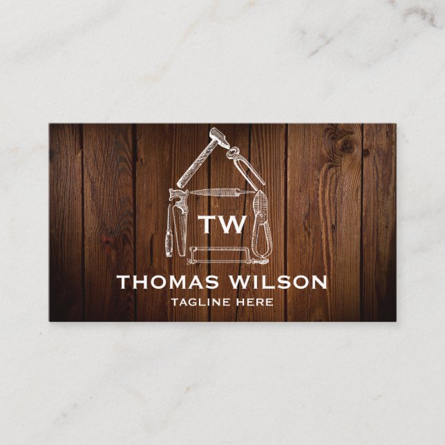 Cartão De Visita Vintage Construction Handyman Carpenter Tools Busi (Frente)