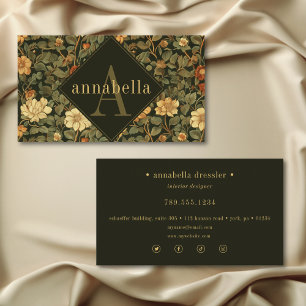 Cartão De Visita Vintage Dark Floral William Morris Monograma