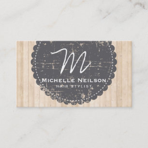 Cartão De Visita Vintage e madeira com estilista do monograma