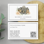 Cartão De Visita Vintage Floral Camera QR Code Fotógrafo<br><div class="desc">Cartão de visita de fotógrafo profissional com uma bela câmera vintage. Adicione seu nome e detalhes de contato para fazer uma primeira impressão duradoura.</div>
