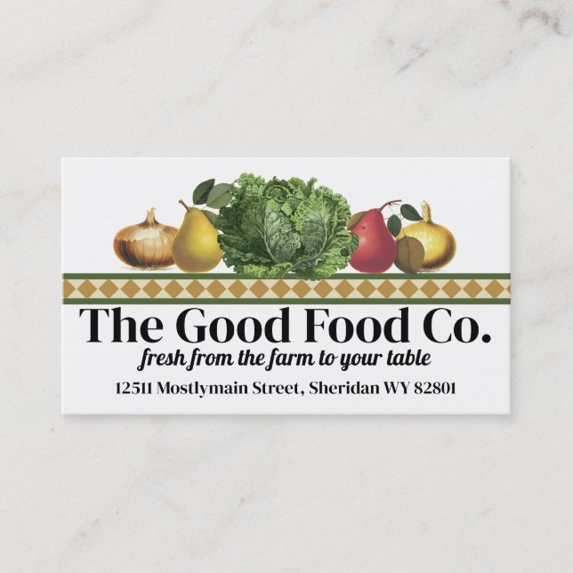 Cartão De Visita Vintage frutas vegetais comida chef catering cards (Frente)