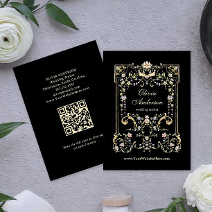 Cartão De Visita Vintage Garden Black   Código QR colorido e luxo