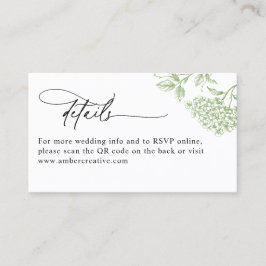 Cartão De Visita Vintage Green Floral QR Code Wedding Details Card