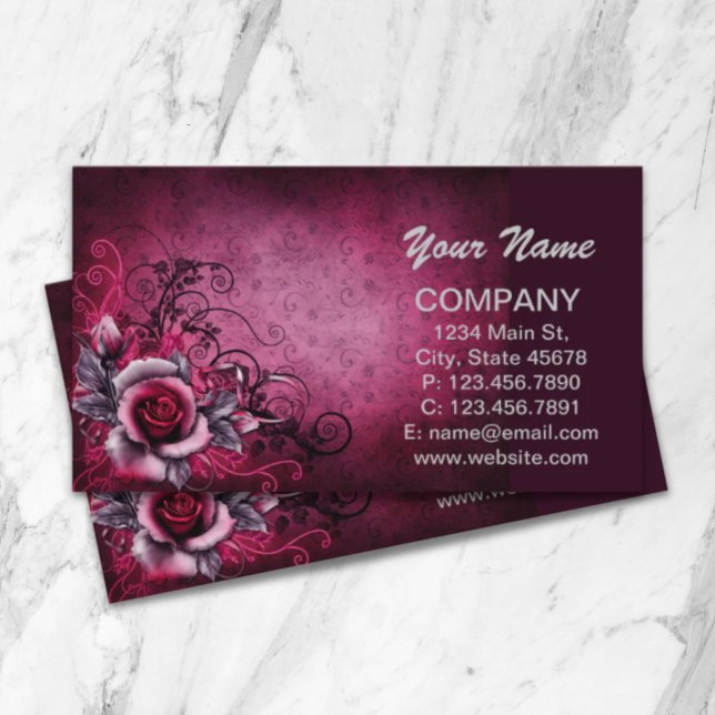 Cartão De Visita vintage grunge steampunk magenta rosa rosa Rosa (vintage grunge steampunk magenta pink Rose Business Card)