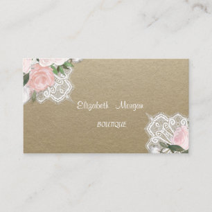 Cartão De Visita Vintage, Kraft, Renda, Flores Aquarela