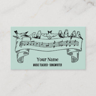 Cartão De Visita Vintage Line Art Birds Notas de Música Personaliza