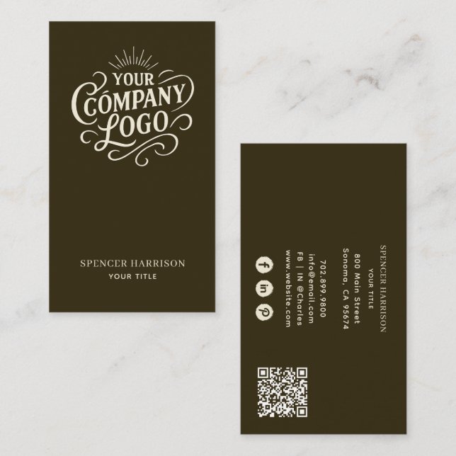 Cartão De Visita Vintage Logo Style Espresso Brown  (Frente/Verso)