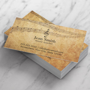 Cartão De Visita Vintage Music Notes Elegante Musical