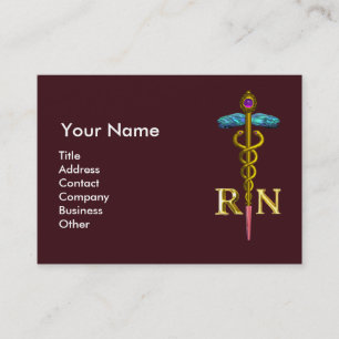Cartão De Visita VINTAGE NURSE e Dourado Caduceus NR Emblem