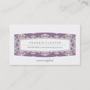 CARTÃO DE VISITA vintage padrão floral creme roxo