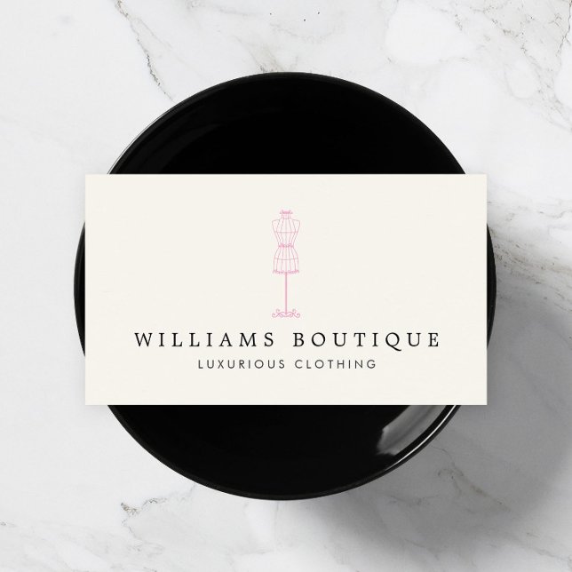 Cartão De Visita Vintage Pink Dress Form Fashion, Boutique (Criador carregado)