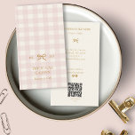 Cartão De Visita Vintage Pink Gingham Bakery QR Marketing Vertical<br><div class="desc">These chic light pink pIaid business card features a pale pink and cream print background with contrasting golden text and bow. Add your business name and tagline to the front in elegant serif font. Your business address and contact information including social media and icons, and QR code on the back....</div>