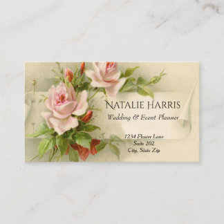 Cartão De Visita Vintage Pink Roses Elegante do Planner de Casament