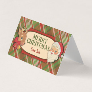 Cartão De Visita Vintage Plaid Merry Christmas Treat Bag Topper