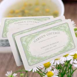 Cartão De Visita Vintage - Quadro de bege Verde Floral Retroativo E