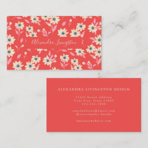Cartão De Visita Vintage Red Country Farmhouse Floral Moderno Peque