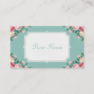 Cartão De Visita Vintage Rosa Floral Dusty Teal