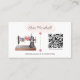 Cartão De Visita Vintage Sewing Machine e QR Code Boho Floral (Frente)