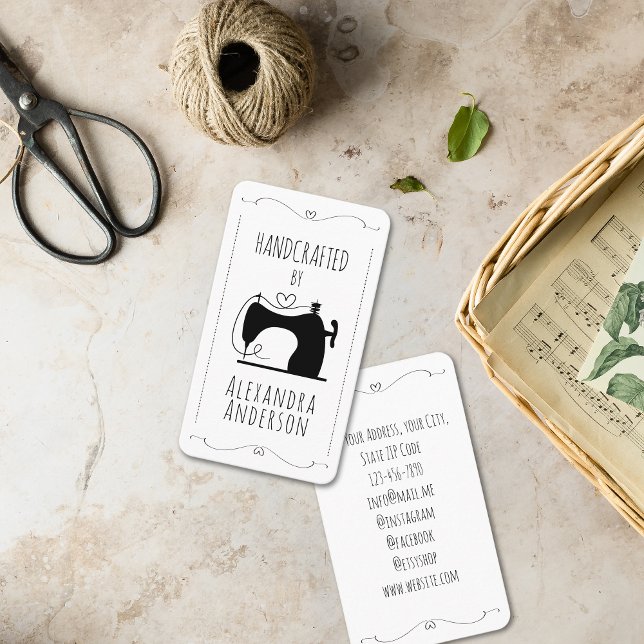 Cartão De Visita Vintage Sewing Machine Handcrafted By (Vintage Sewing Machine Hand Craft Business Card)