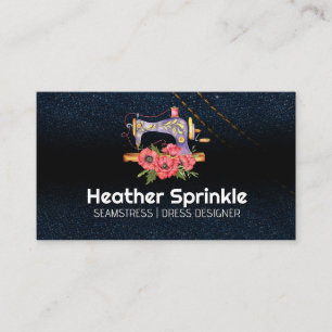 Cartão De Visita Vintage Sewing Machine Rosas Jean Tecido