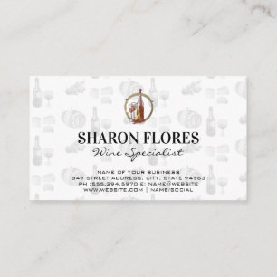 Cartão De Visita Vintage Sketch Wine Glass and Bottle