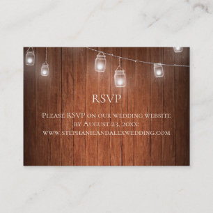 Cartão De Visita Vintage String Lights Mason Jar Lace Wood Casament
