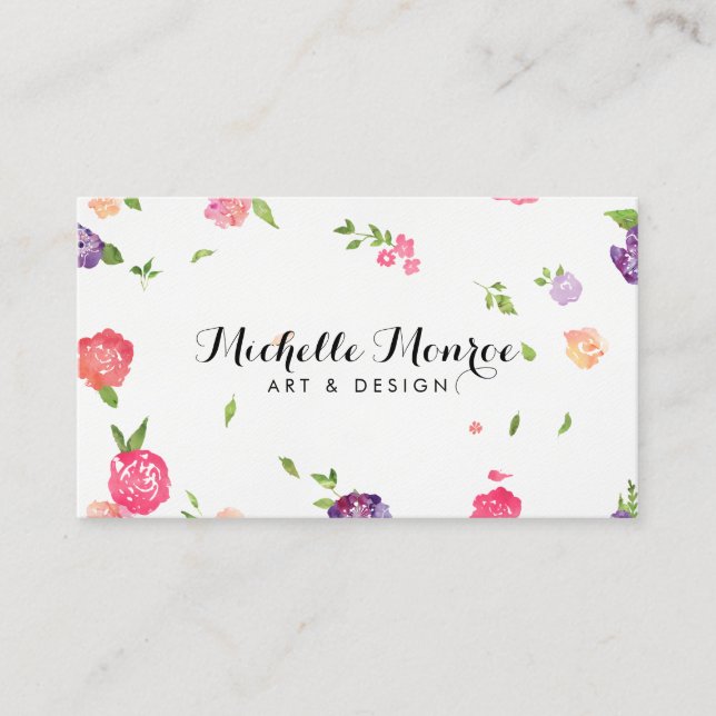 Cartão De Visita Vintage Watercolor Florals Artesanato Designer I (Frente)