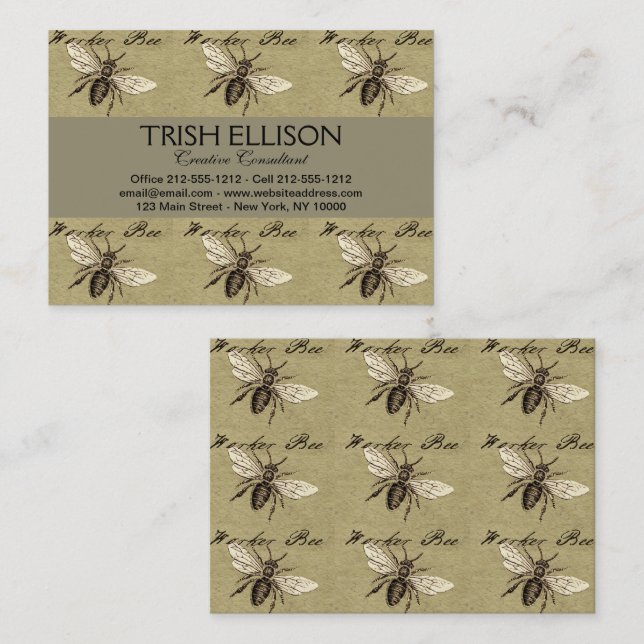 Cartão De Visita Vintage Worker Bee Insett Illustration Antique (Frente/Verso)