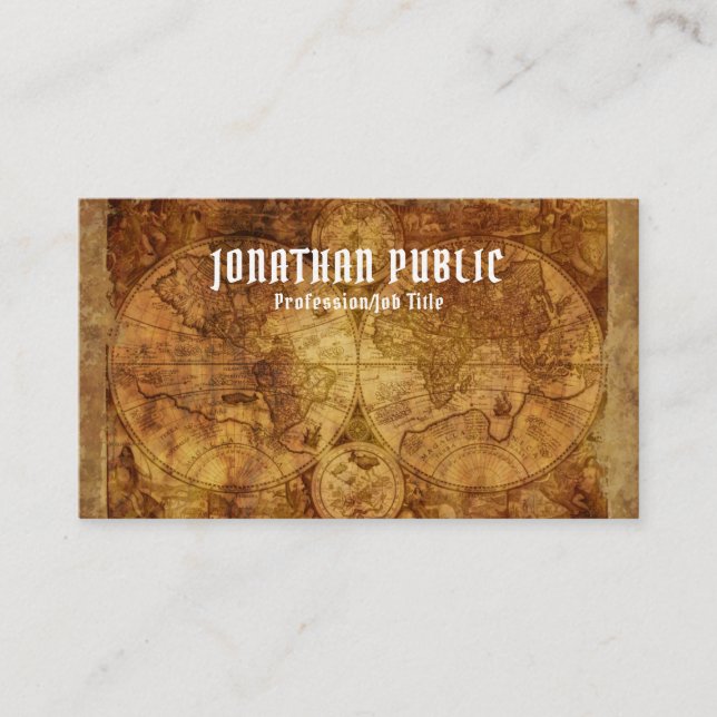 Cartão De Visita Vintage World Map Professional Premium Thick Luxe (Frente)