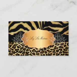 Cartão De Visita VINTAGEM PixDezines LEOPARD+ZEBRA+FAUX+DOURADO+RÓ