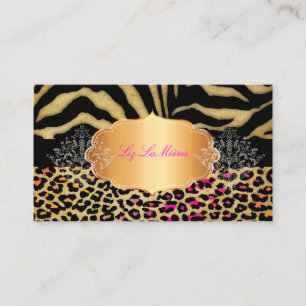 Cartão De Visita VINTAGEM PixDezines LEOPARD+ZEBRA+FAUX+DOURADO+RÓT