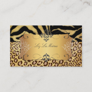 Cartão De Visita VINTAGEM PixDezines LEOPARD+ZEBRA+FAUX+DOURADO+RÓT