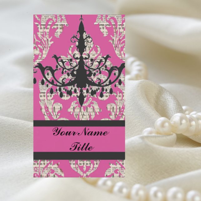 Cartão De Visita Vintelier de pinagem quente-rosa-quente de Paris (Fashion Beauty Salon damask vintage chandelier Business Card)