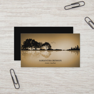 Cartão De Visita Violão Elegante Música de Paisagem Sombra do Lago 