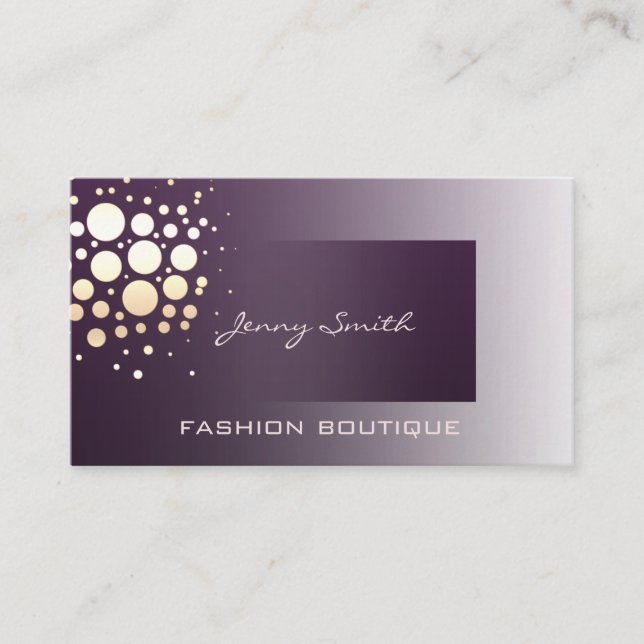 Cartão De Visita Violeta de confete de bronze/ouro elegante profiss (Frente)