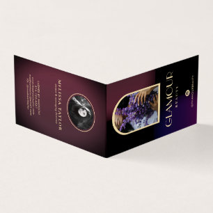 Cartão De Visita Violeta Gradiente de Luxo Faux e Fotos Burgundy 2