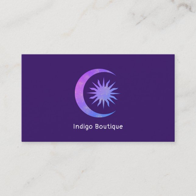 Cartão De Visita Violeta Índigo Roxo Lua & Sol Zen (Frente)